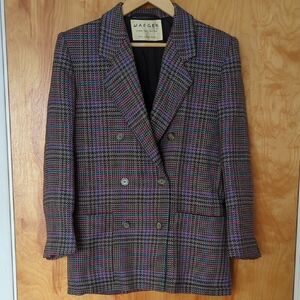 Vintage Jaeger Women's Oversized Double Breasted Wool Check Blazer